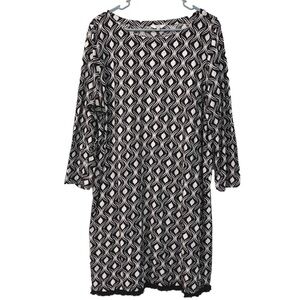 Crown & Ivy 3/4 Sleeve Black & White Patterned Plus Size Print Dress